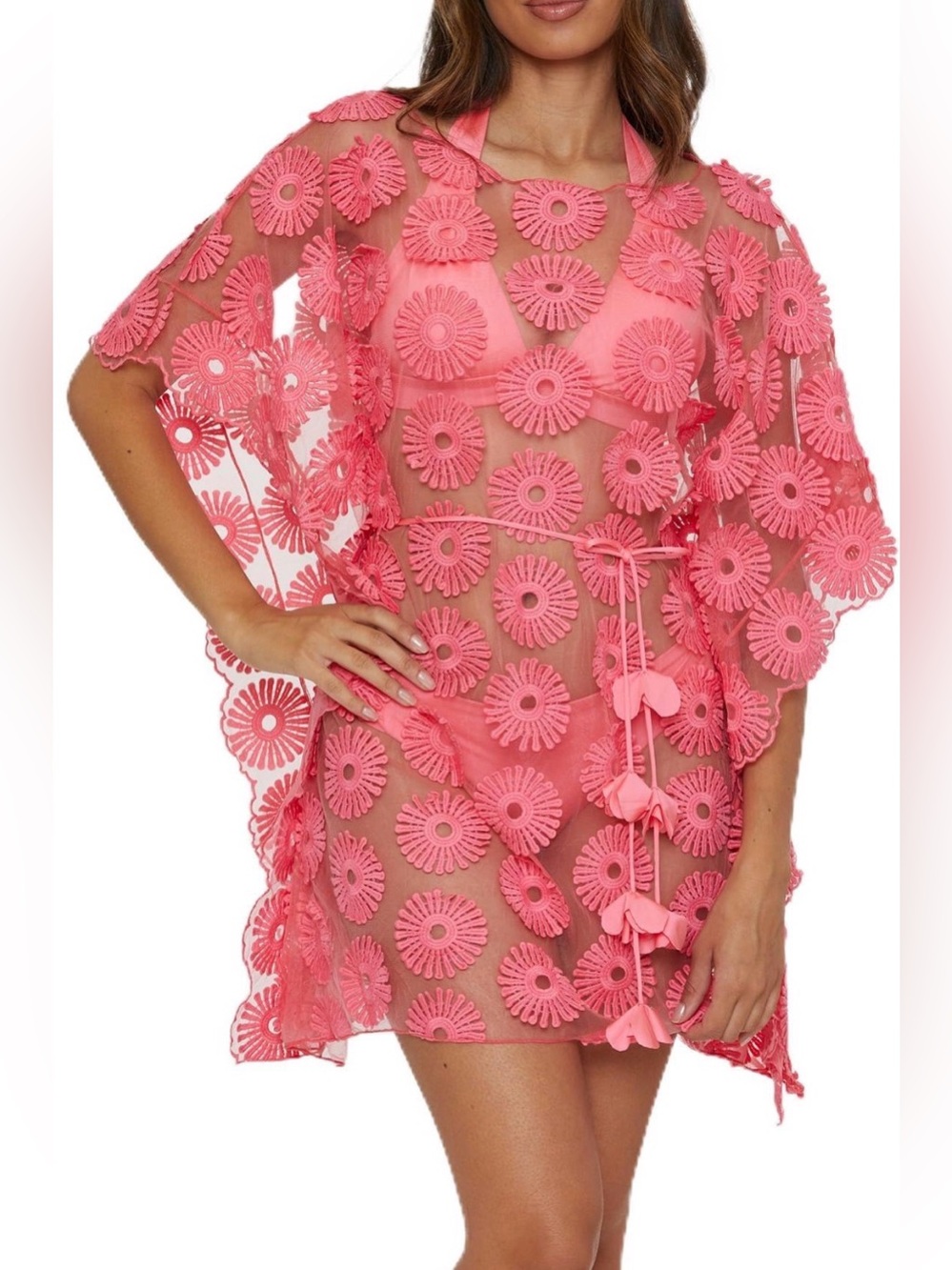 NWT Trina Turk Luau 3D Daisy Belted Caftan Pink Size S/M